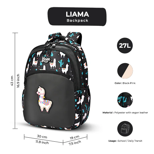 Llama Backpack 17 Inch (Black-Pink) - Image 2