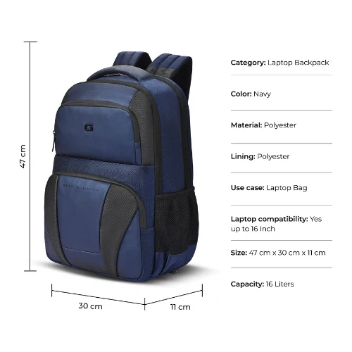 Gear NG Fortuner Business 18"/16L Medium Anti Theft Water Resistant Laptop Backpack/Casual Backpack/Daypack/Travel Backpack/College Bag For Men/Women (Navy Blue) - Image 2