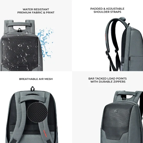 Gear NG Future 18"/27L Large Anti-Theft Faux Leather Water Resistant Laptop Backpack | Casual Backpack | Daypack | Travel Backpack | College Bag For Men/Women (Grey) - Image 3