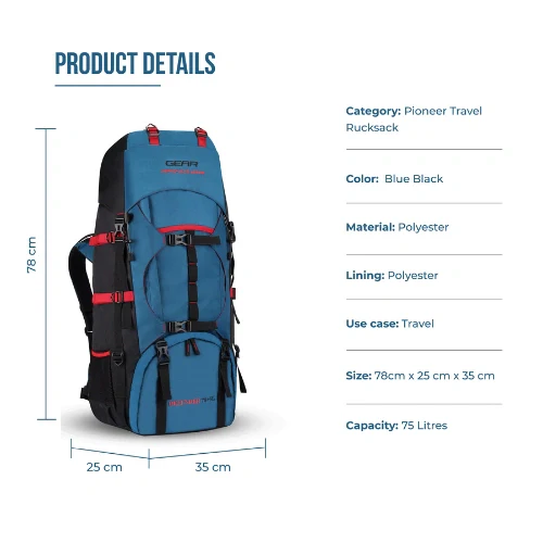 PIONEER TRAVEL RUCKSACK 75L (BLUE-BLACK) - Image 3