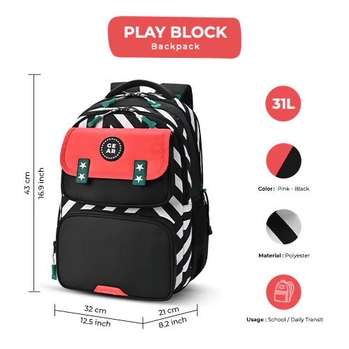 Play Block Backpack 17 Inch (Pink-Black) - Image 8