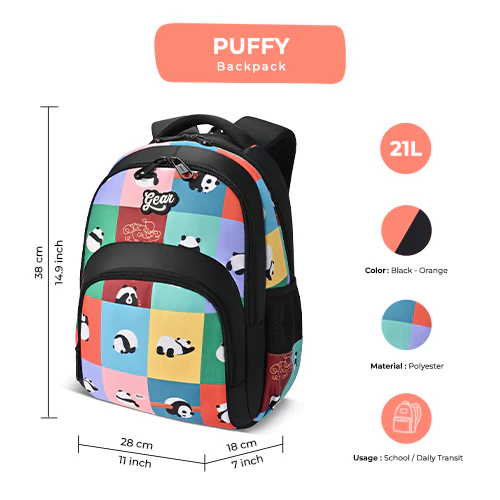 Puffy Backpack 15 Inch (Black-Orange) - Image 2