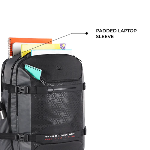 Gear Turbo 4 19"/40L Anti Theft Large Water Resistant Laptop Backpack with Raincover/Casual Backpack/Daypack/Travel Backpack/College Bag For Men/Women(Grey-Black) - Image 7