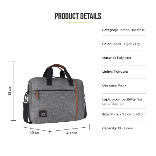 Sleek laptop briefcase 10L (Light - Grey) - Image 3