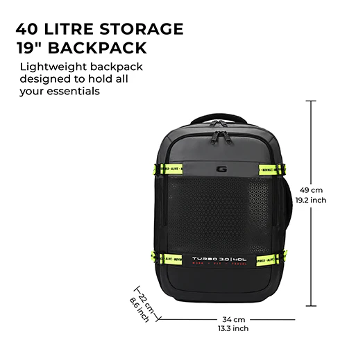 Turbo 3 anti theft faux leather with raincover 19"/40L (Black-Grey) - Image 3