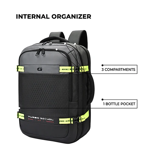 Turbo 3 anti theft faux leather with raincover 19"/40L (Black-Grey) - Image 4