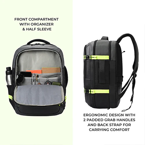 Turbo 3 anti theft faux leather with raincover 19"/40L (Black-Grey) - Image 6
