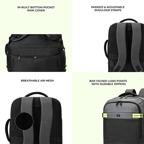 Turbo 3 anti theft faux leather with raincover 19"/40L (Black-Grey) - Image 7