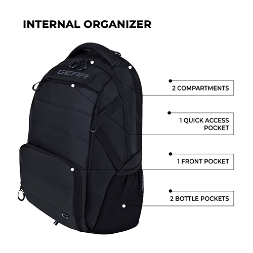 Gear Aspire 19”/30L Large Water Resistant Laptop Backpack | Casual Backpack | Daypack | Travel Backpack | College Bag For Men/Women (Black) - Image 3
