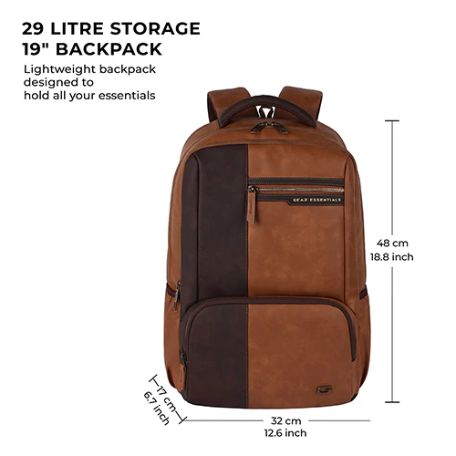 Gear Vintage 4 19"/29L anti theft faux leather Medium Water Resistant Laptop Backpack/Casual Backpack/Daypack/Travel Backpack/College Bag For Men/Women(Tan-Brown) - Image 3